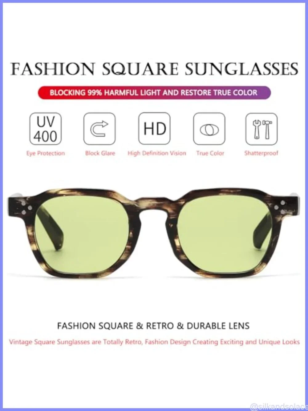 Retro Square Thick Frame Sunglasses UV400 Unisex Full Frame